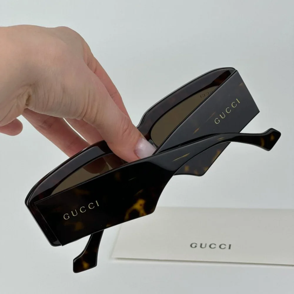 Gucci GG1426S 002 BRAND NEW Sunglasses Dark Havana Brown Unisex Rectangle